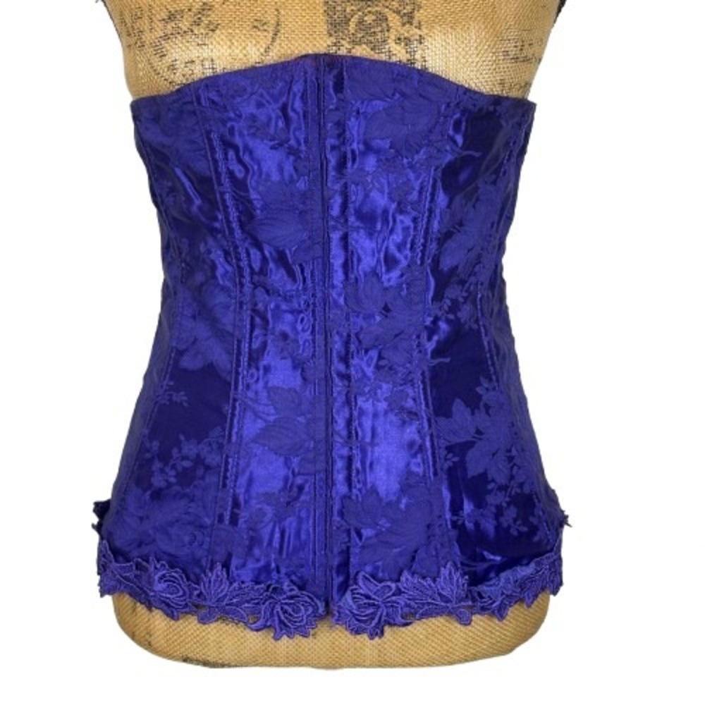 Vintage Empire Intimates Lace Up Underbust Corset Purple Floral Jacquard Size 38